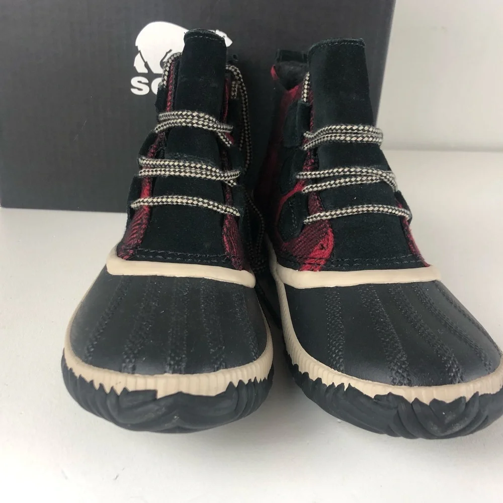 Sorel Out N About Plus Buffalo Plaid Textile & Suede Waterproof Booties Boots - Picture 5 of 9